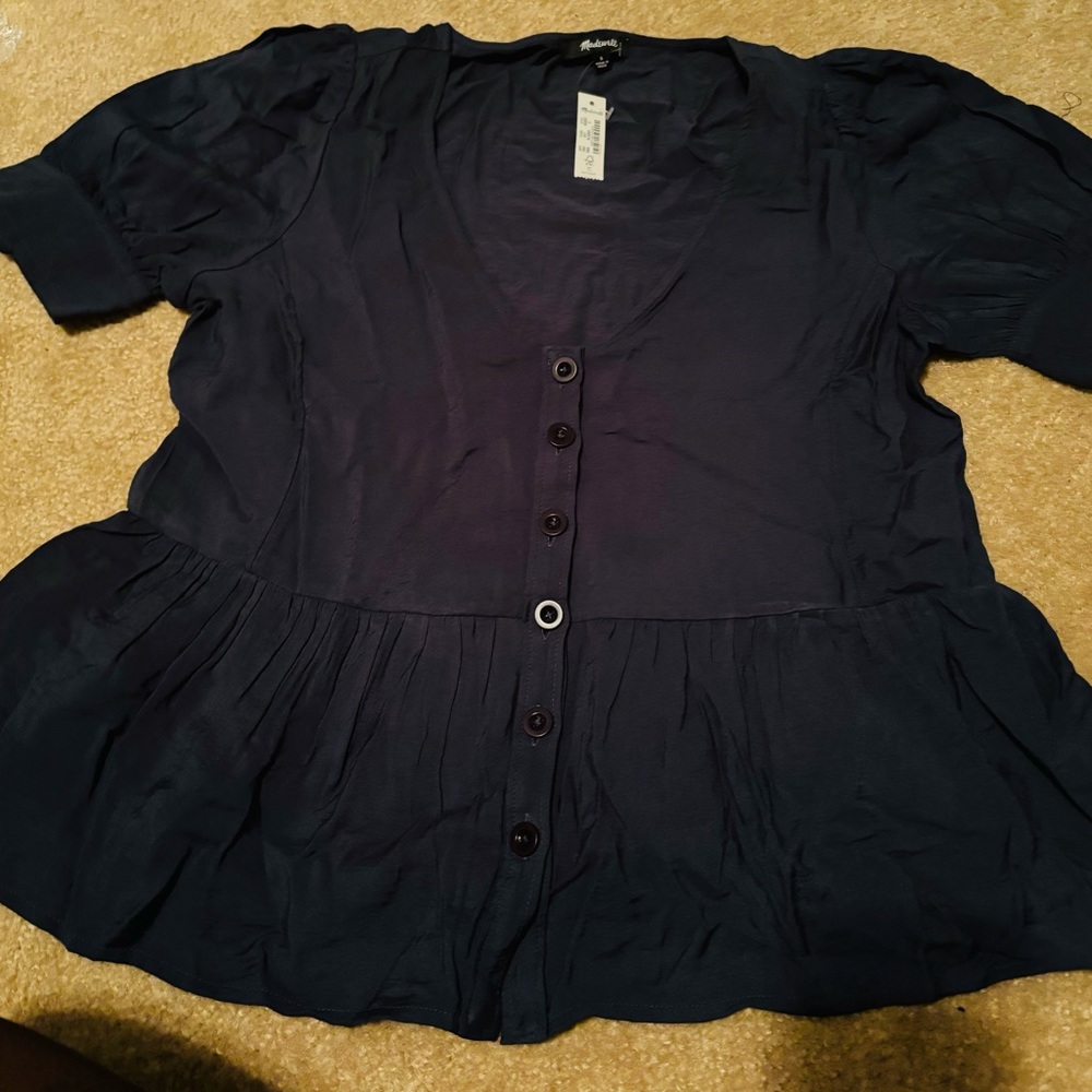 Girls small Navy Blue button up blouse